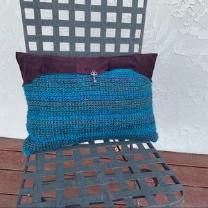 Patchwork Purple Leather & Variegated Yarn Pillow